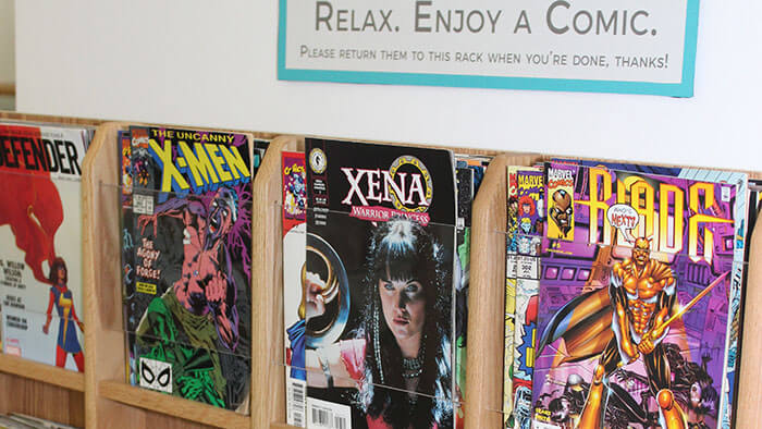 A rack of comic books in the Comic Arts Collection