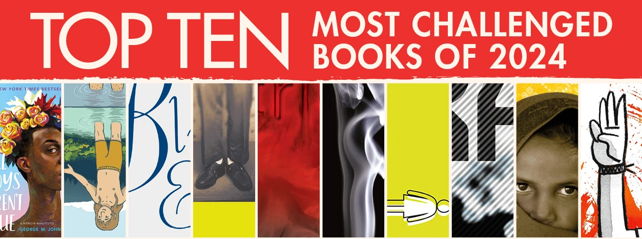 Graphic showing top 10 more frequently banned books