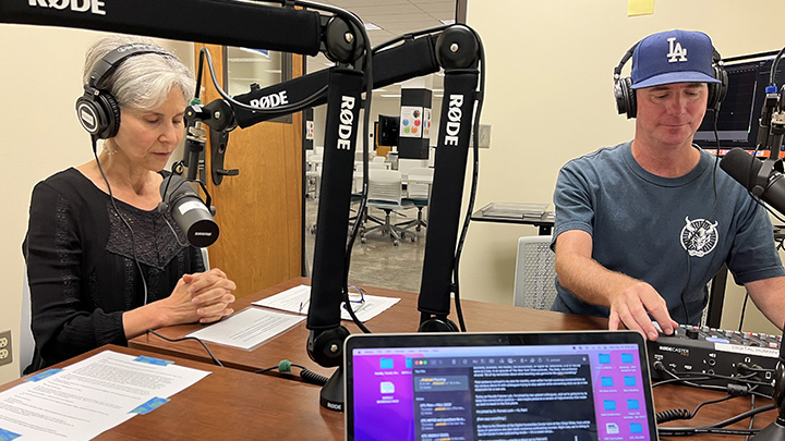 Patrick Flanigan in the podcasting studio