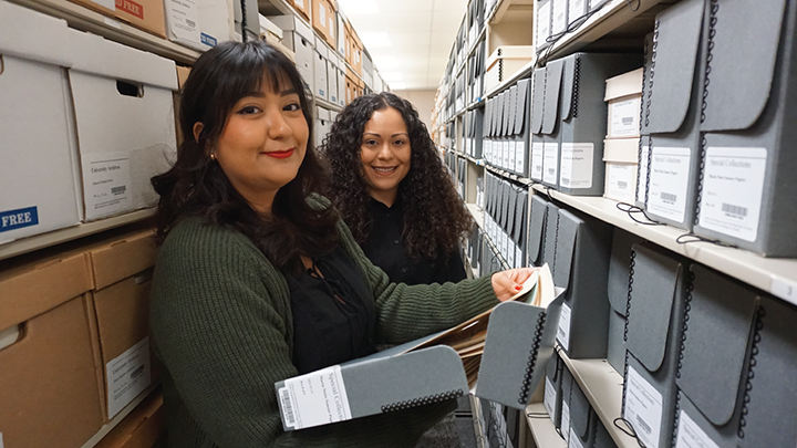 Researchers working in the library collections area