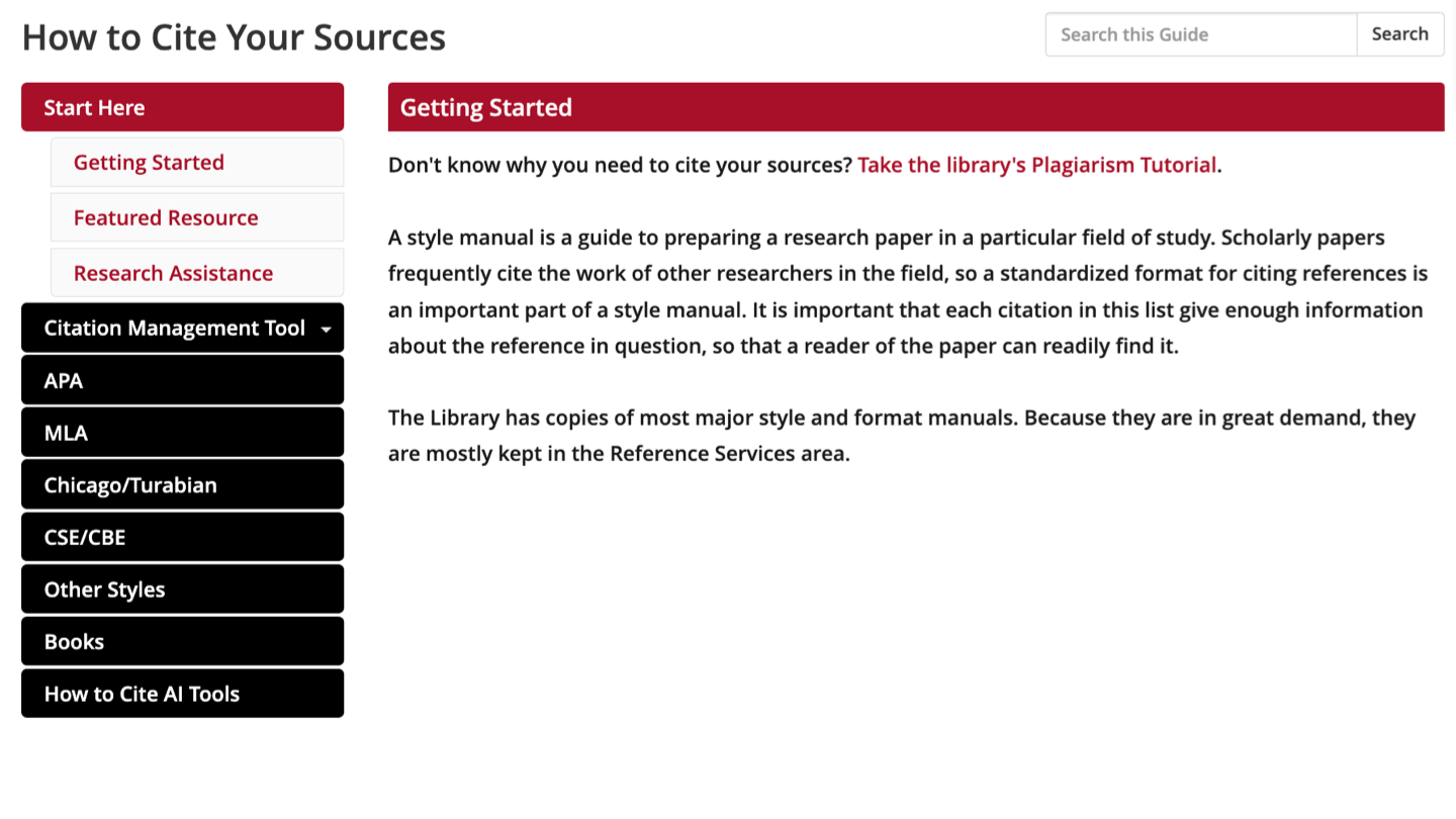 screenshot of citation guide