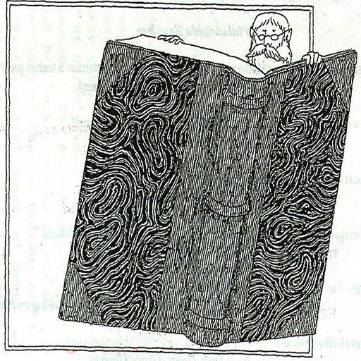 Drawing of a man reading a large book