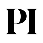 Minimalist PI podcast logo with large black serif letters “PI” on a white background.
