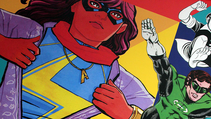 Detail of Ms. Marvel and Green Lantern from DemoGRAPHICS mural