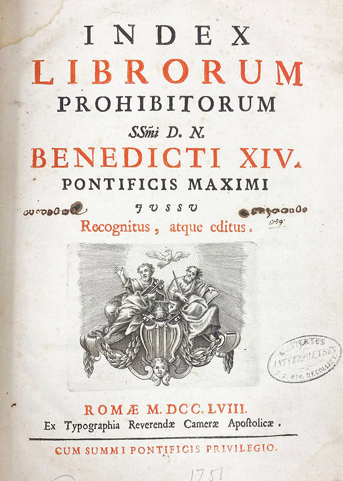 Index of Prohibited Books title page