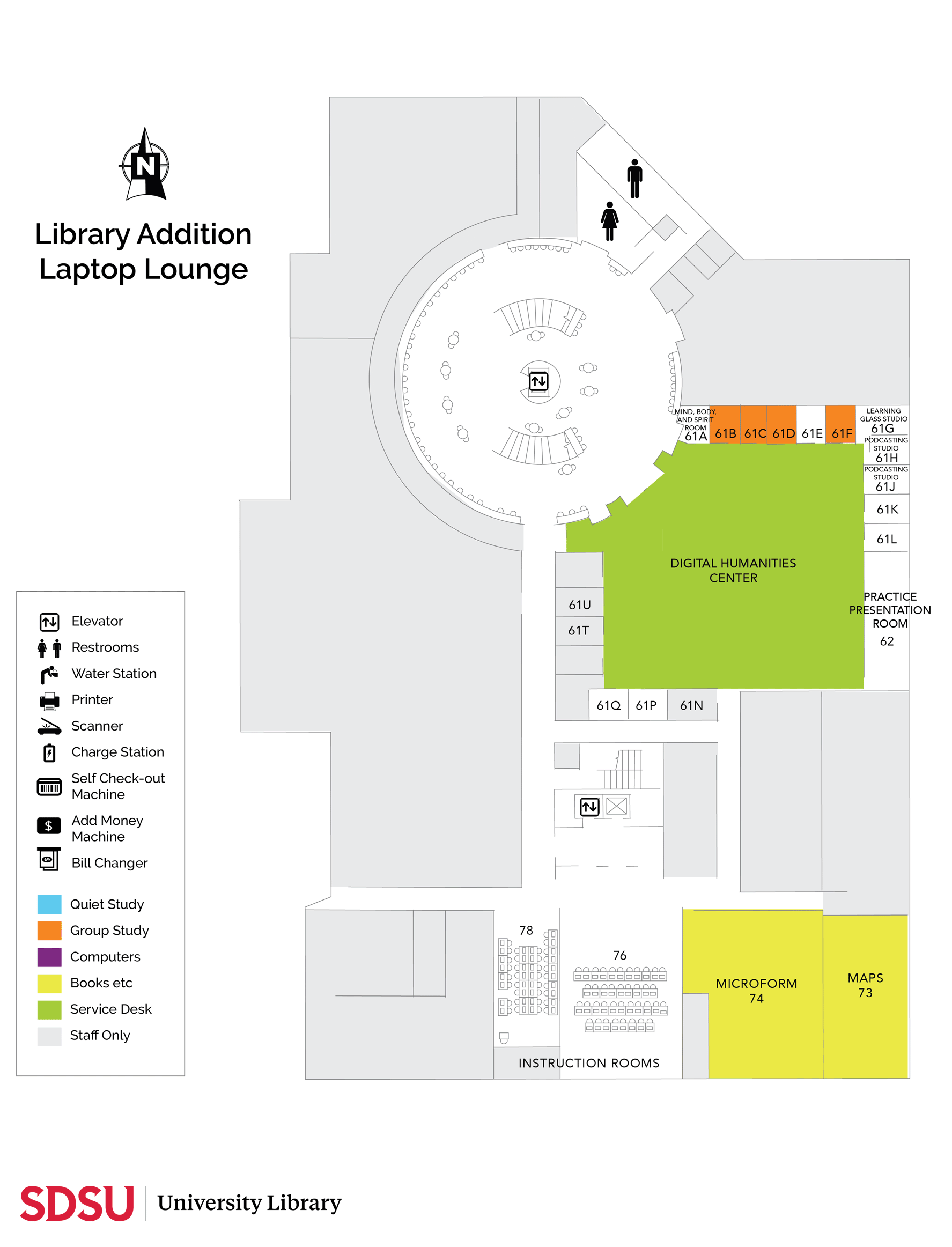 Library Addition Laptop Lounge and DH Center Floor Map